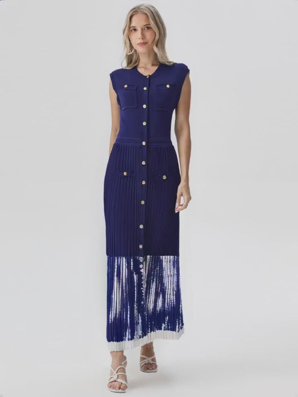 Rhea Dress - Fitted Silhouette With Pleats - Button-Up Front With Pockets - Tailored Comfort - Versatile Layering Piece