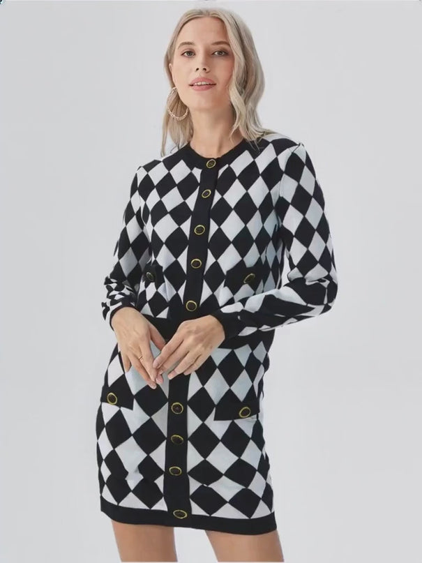 Aspen Skirt - Form-Fitting Pencil Silhouette - Bold Harlequin Pattern - Snug Tailored Fit - Comfortable Knitted Fabric