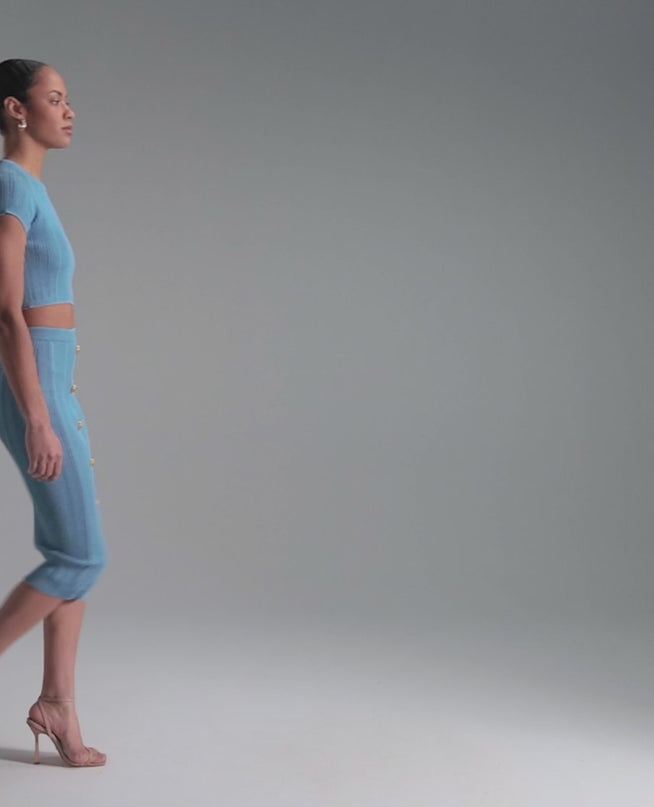 Ribbed Two-Piece Crop Top Set in blue