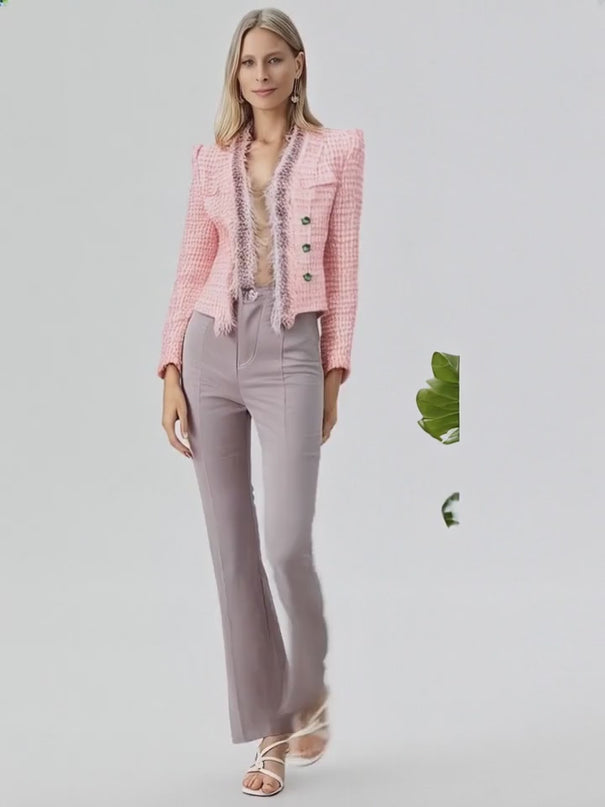 Giovanna Bouclé Blazer - Tailored Silhouette - Frayed Trim - Crystal Buttons - Luxurious Fabric - Versatile Style