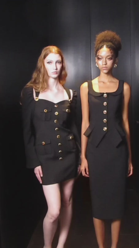 Kayla Sophia Buttoned Blazer Dress - Tailored Fit - Sweetheart Neckline - Button Details - Functional Pockets - Structured Shoulders