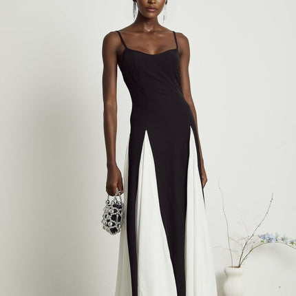 Primula And Maxi Dress Black & White Colorblock Pleated Sleeveless Formal Evening Gown
