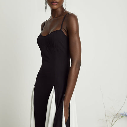 Primula And Maxi Dress Black & White Colorblock Sleeveless Round Neckline Pleated Skirt Side Zipper Closure 100% Terylene Fiber Elegant Formal Evening Event Summer Night