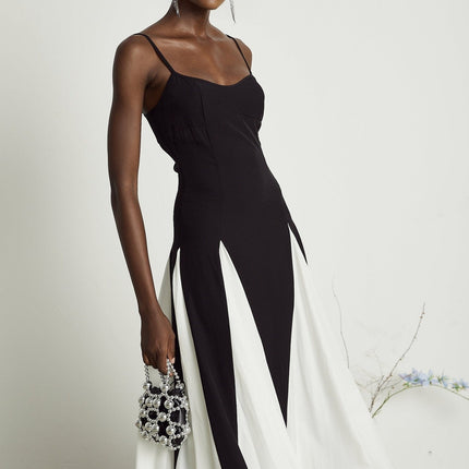 Primula And Maxi Dress Black & White Colorblock Sleeveless Silhouette Pleated Skirt Side Zipper Closure Spaghetti Straps Formal Evening Events Chic Summer Nights 100% Terylene Fiber
