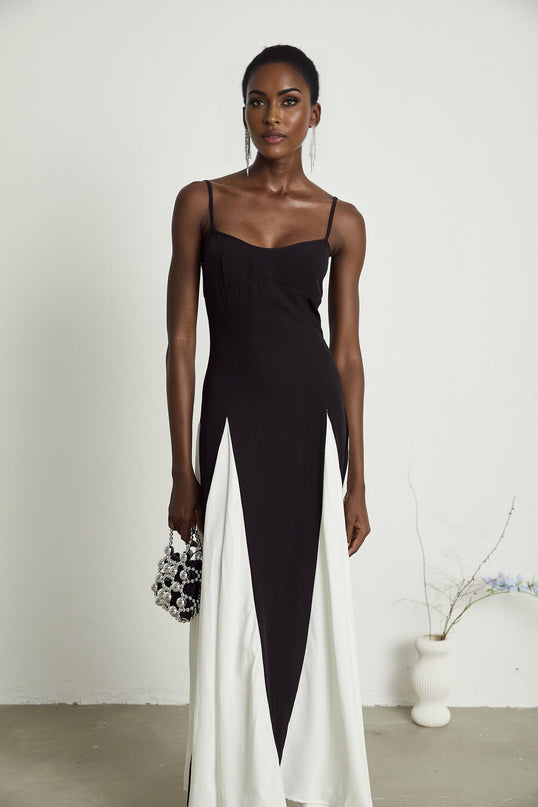 Primula And Maxi Dress Black & White Sleeveless Colorblock Formal Evening Dress