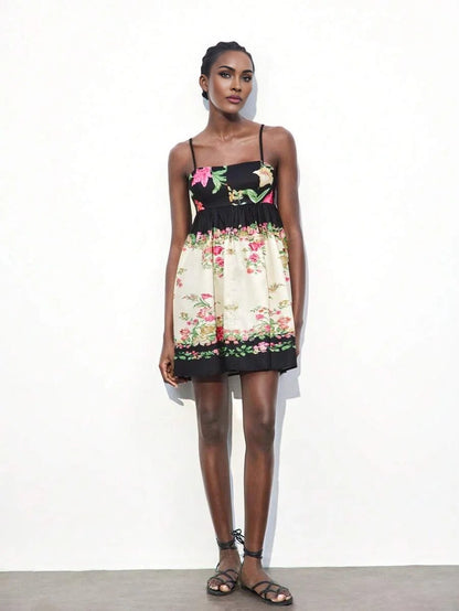 Printed Pattern Spaghetti Strap Casual Dress Comfortable amp Versatile For Summer