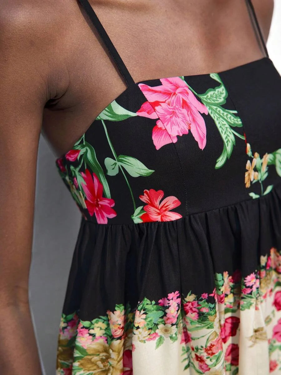 Printed Pattern Spaghetti Strap Casual Dress Comfortable amp Versatile For Summer