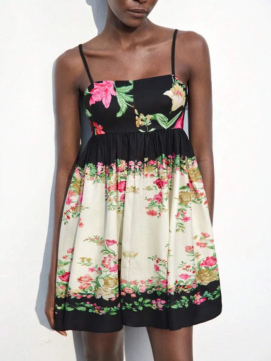 Printed Pattern Spaghetti Strap Casual Dress Comfortable amp Versatile For Summer