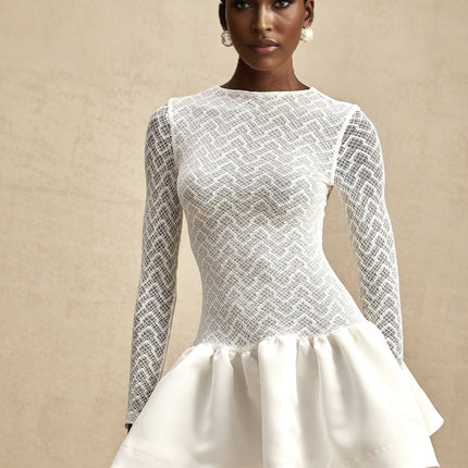 Priscilla White Lace Ruffled Mini Dress