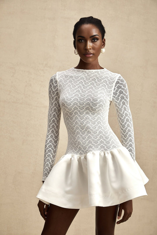 Priscilla White Lace Ruffled Mini Dress
