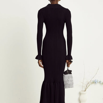 Priscille black ruffled midi dress