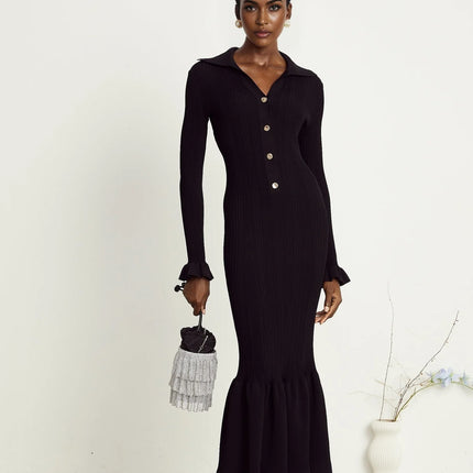 Priscille black ruffled midi dress