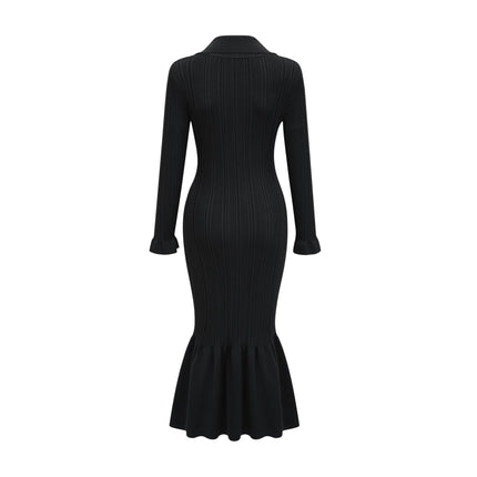 Priscille black ruffled midi dress