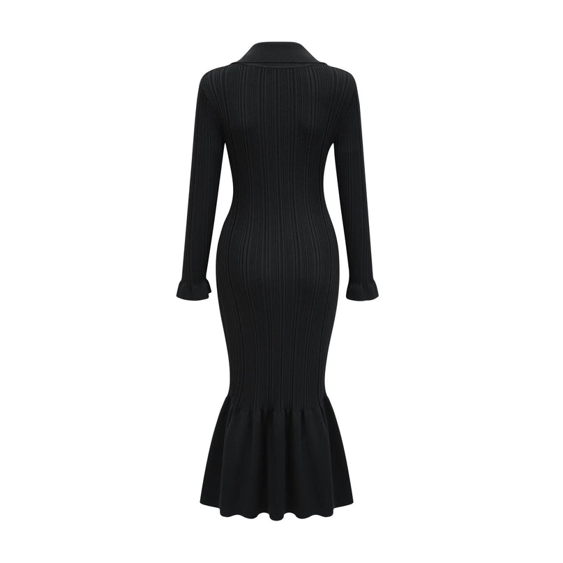 Priscille black ruffled midi dress