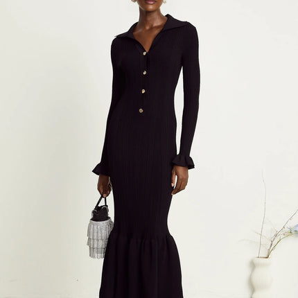 Priscille black ruffled midi dress