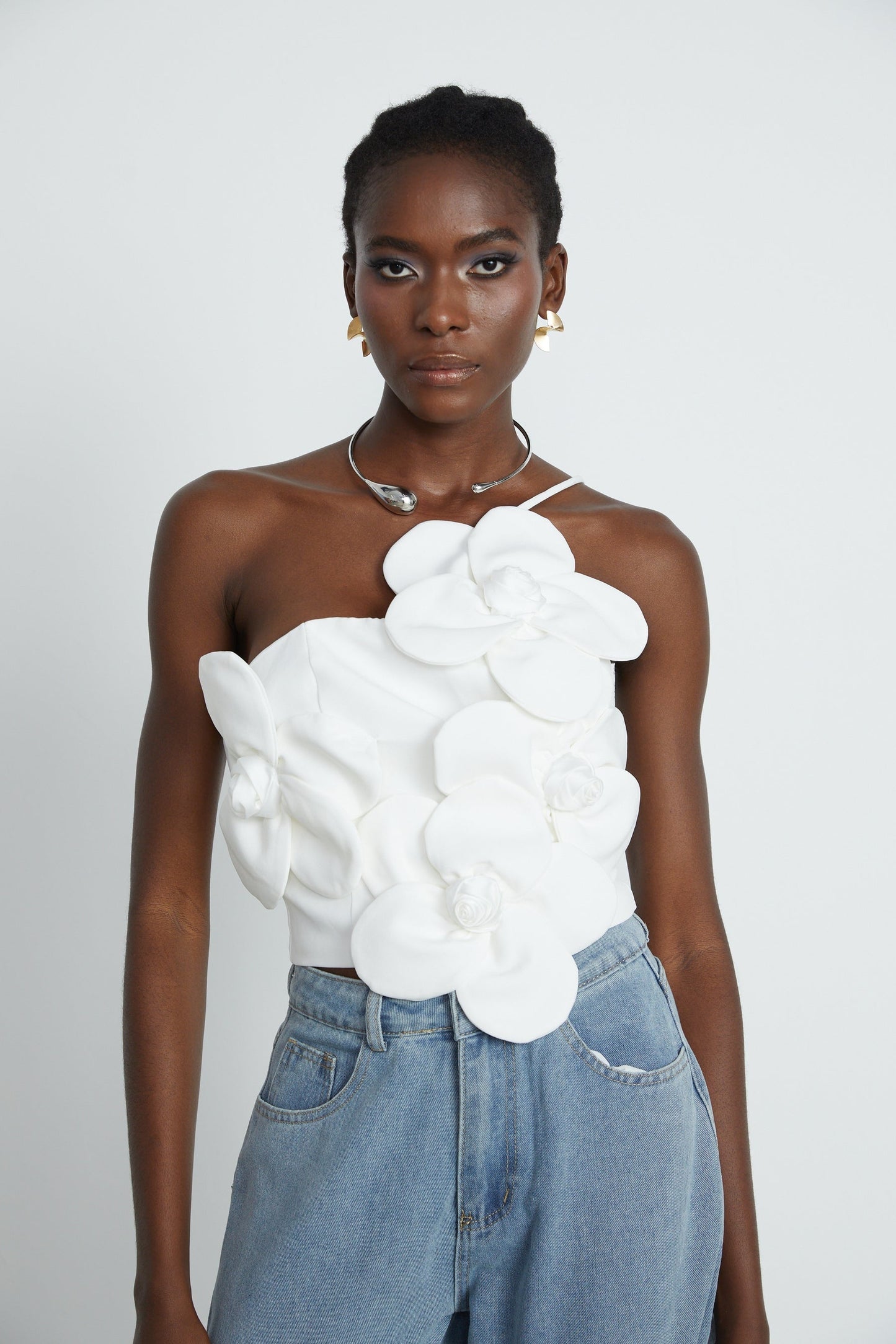 Priscille floralappliqué halterneck top