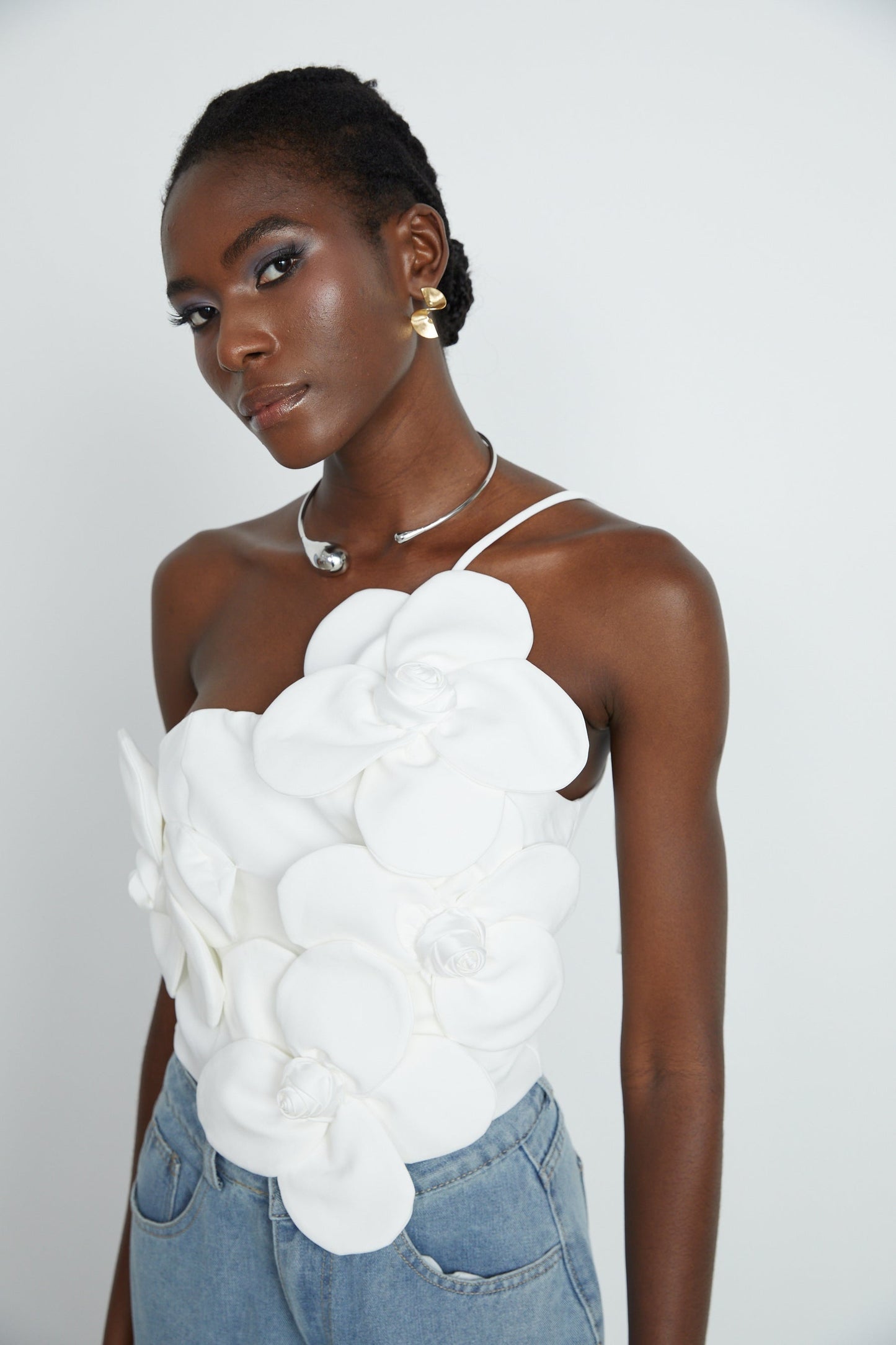 Priscille floralappliqué halterneck top