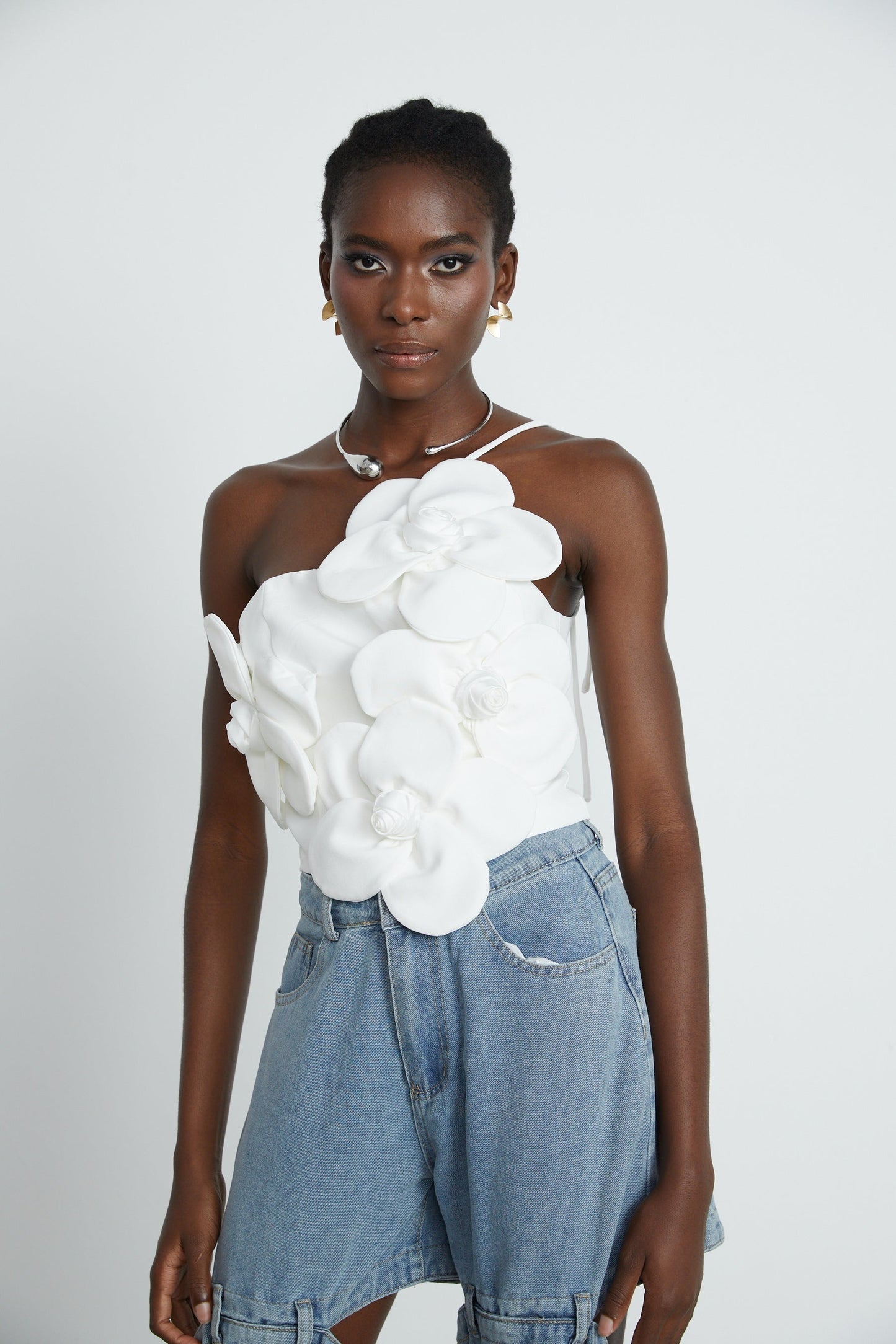 Priscille floralappliqué halterneck top