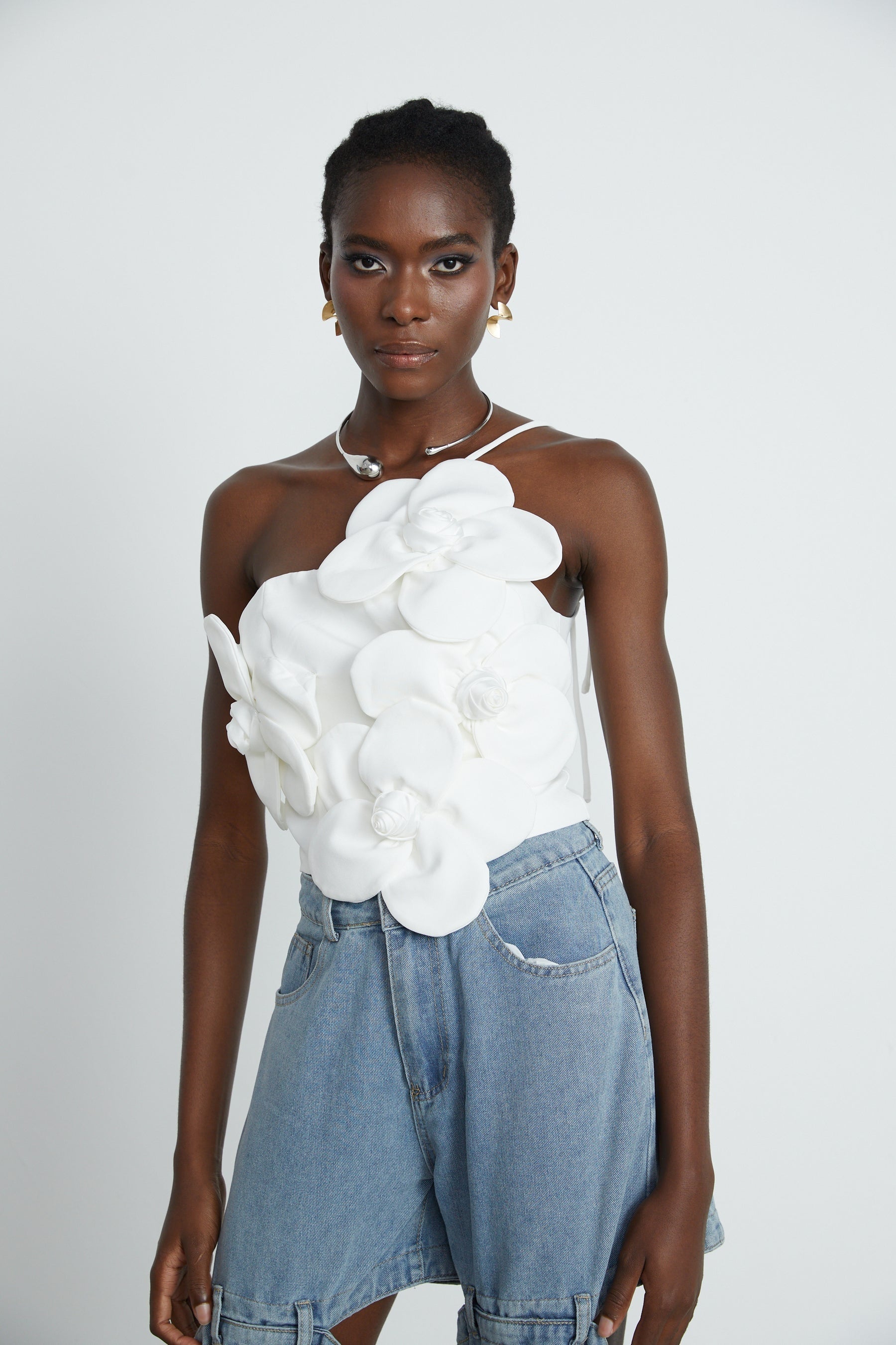 Priscille floralappliqué halterneck top