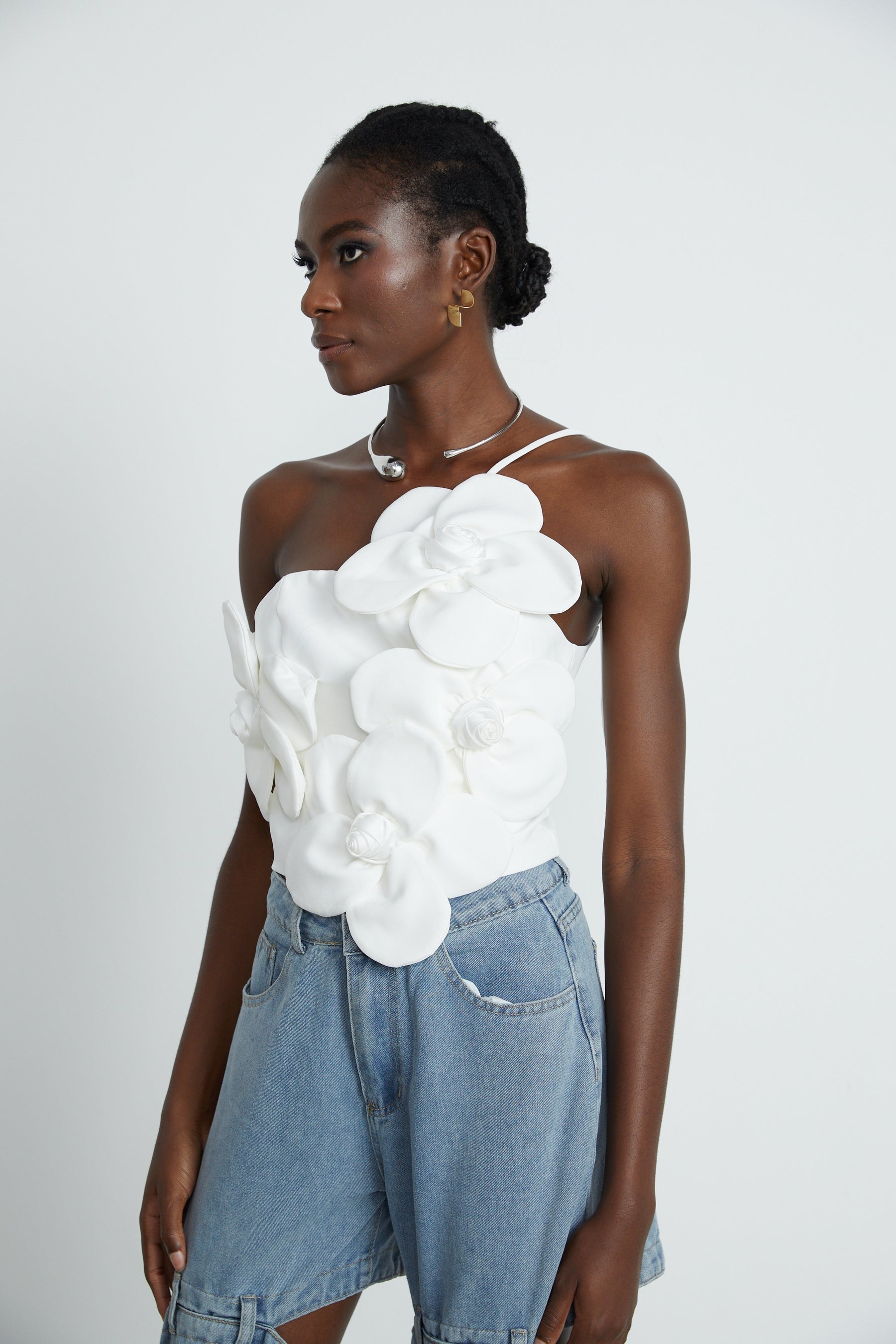 Priscille floralappliqué halterneck top