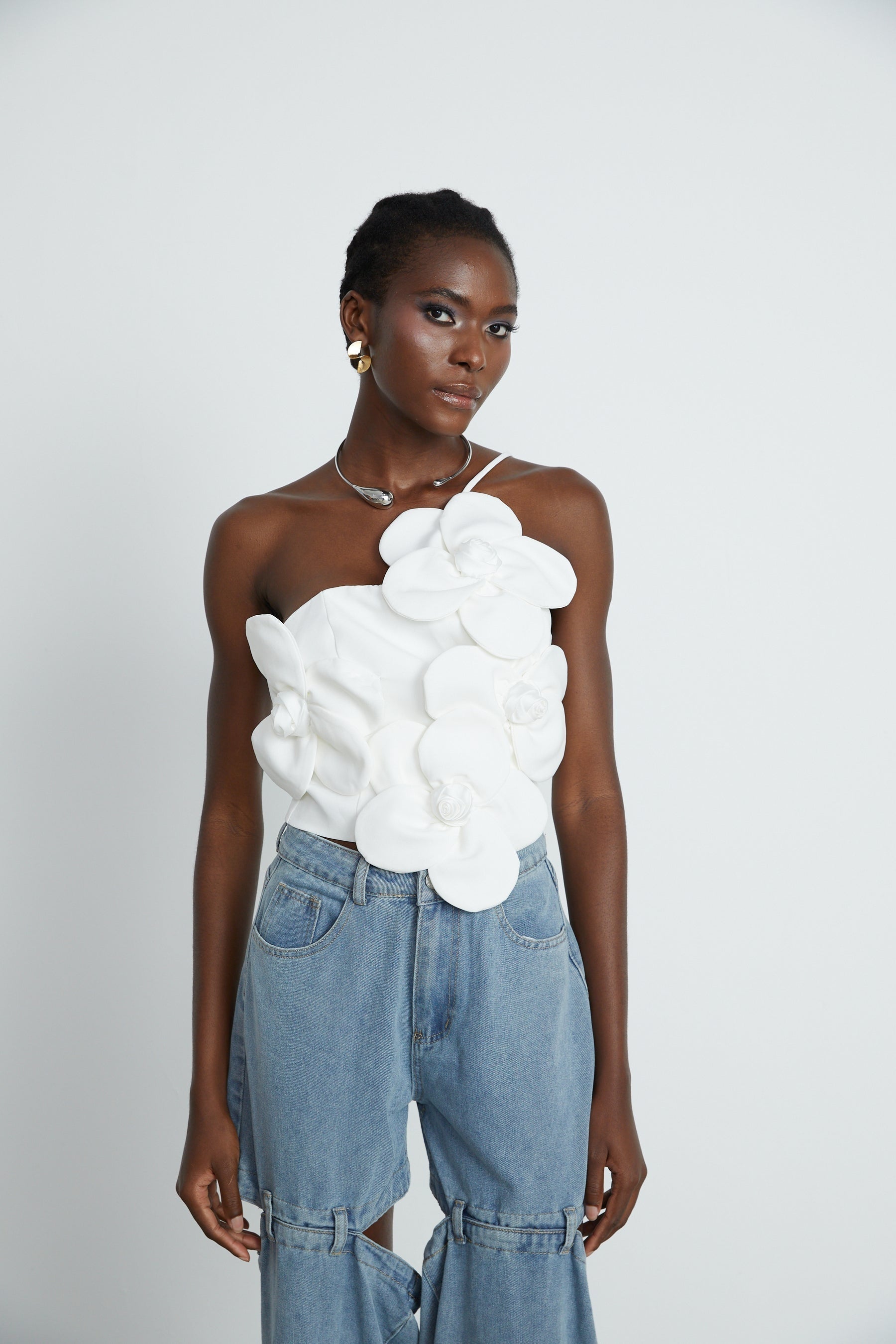 Priscille floralappliqué halterneck top