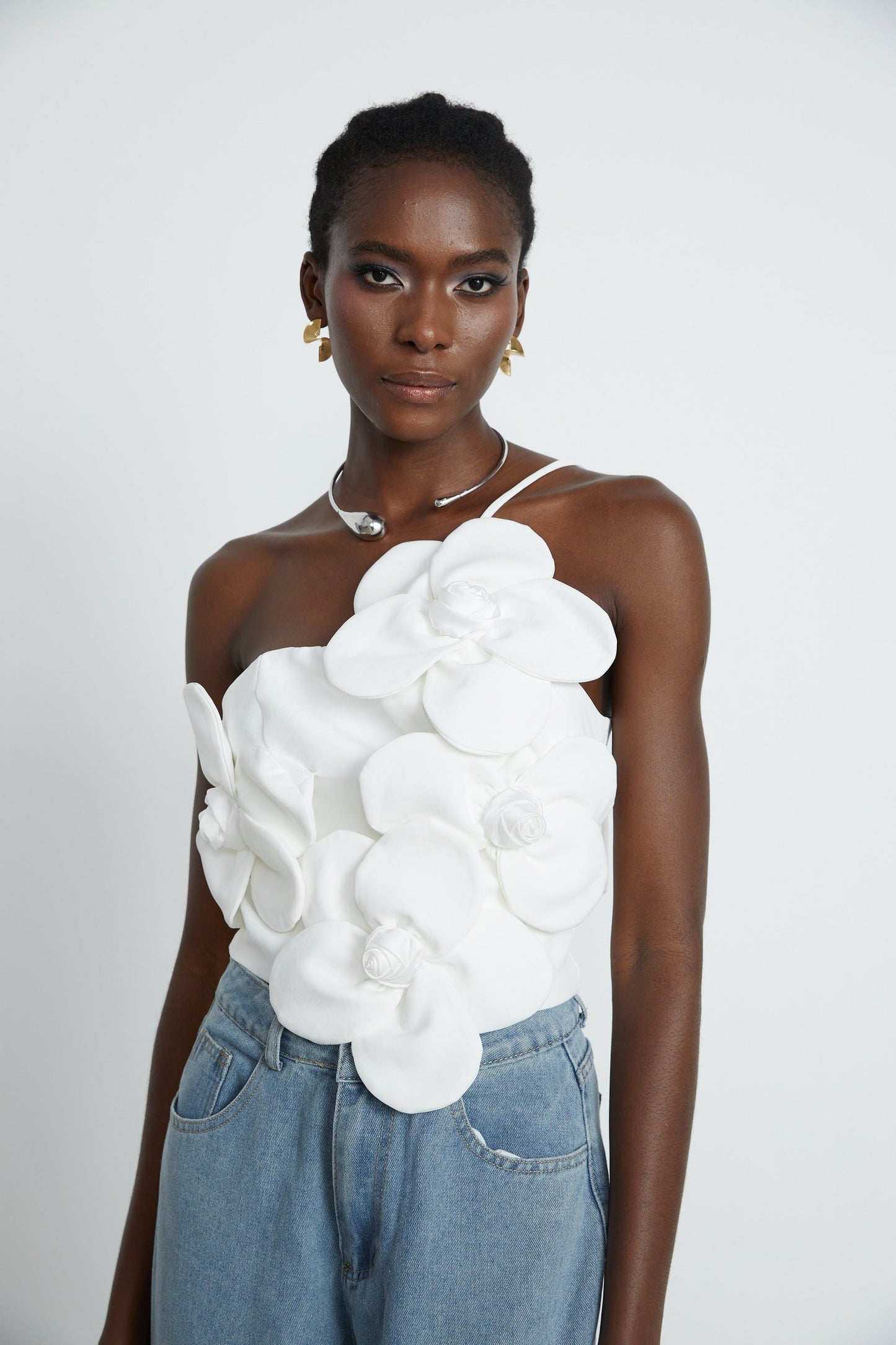 Priscille floralappliqué halterneck top