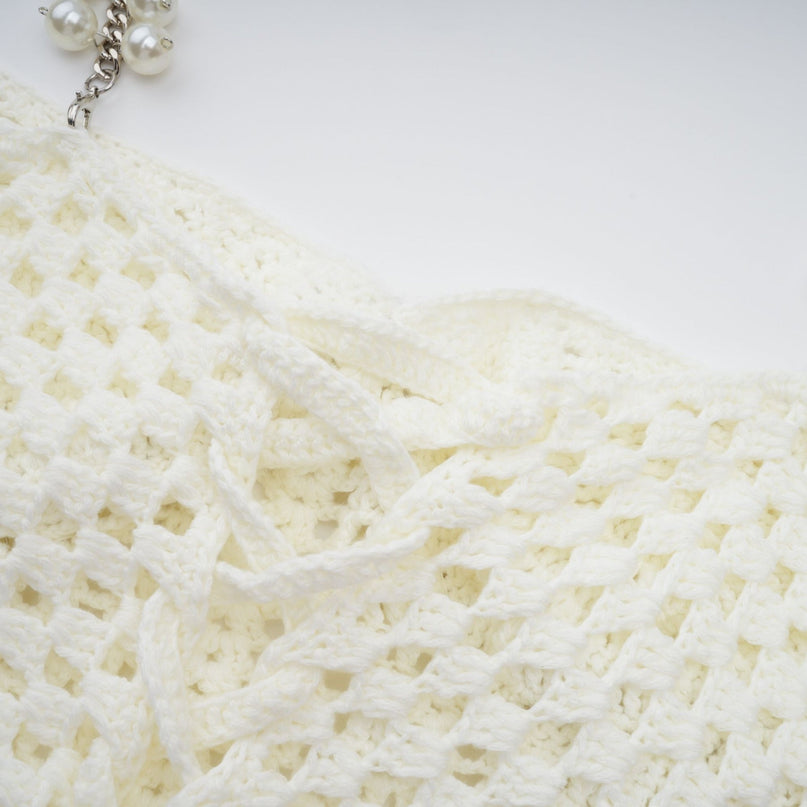 Prunelle Crochet Knit Two-Piece Top and Skirt Set in Neutrals