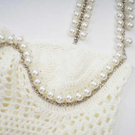 Prunelle Crochet Knit Two-Piece Top and Skirt Set in Neutrals