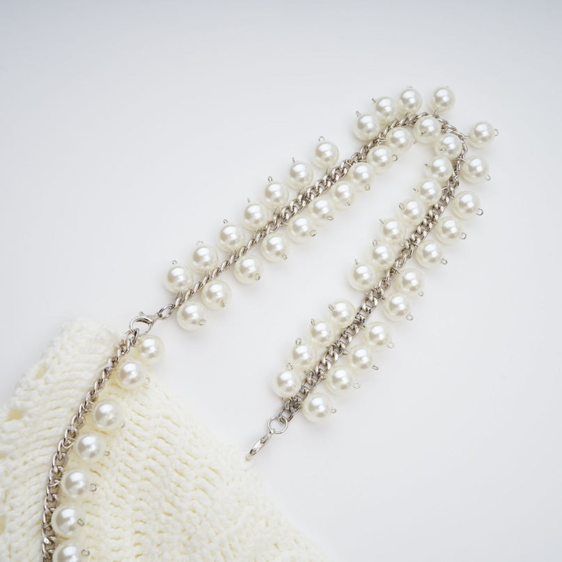 Prunelle Crochet Knit Two-Piece Top and Skirt Set in Neutrals