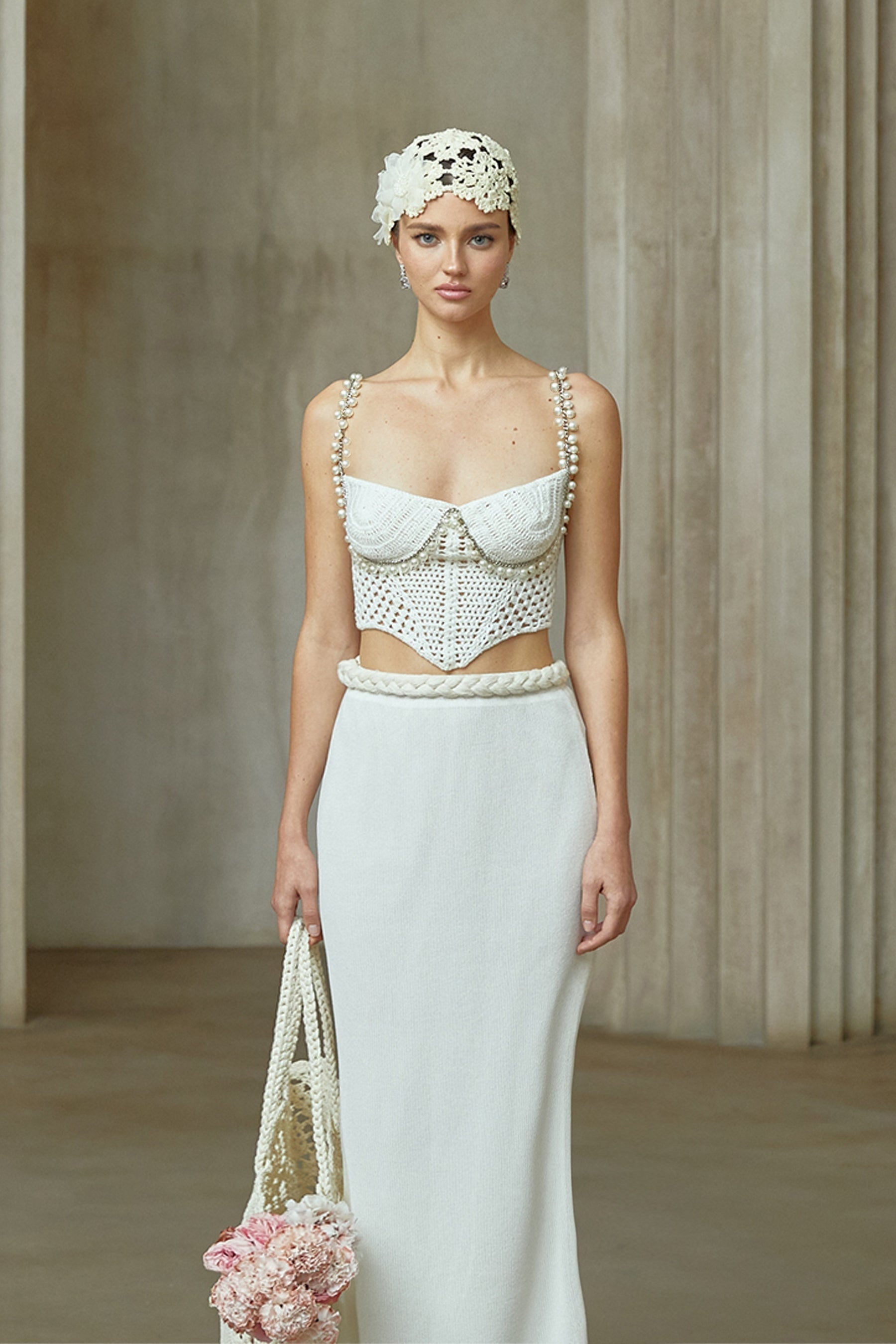 Prunelle Crochet Knit TwoPiece Top and Skirt Set