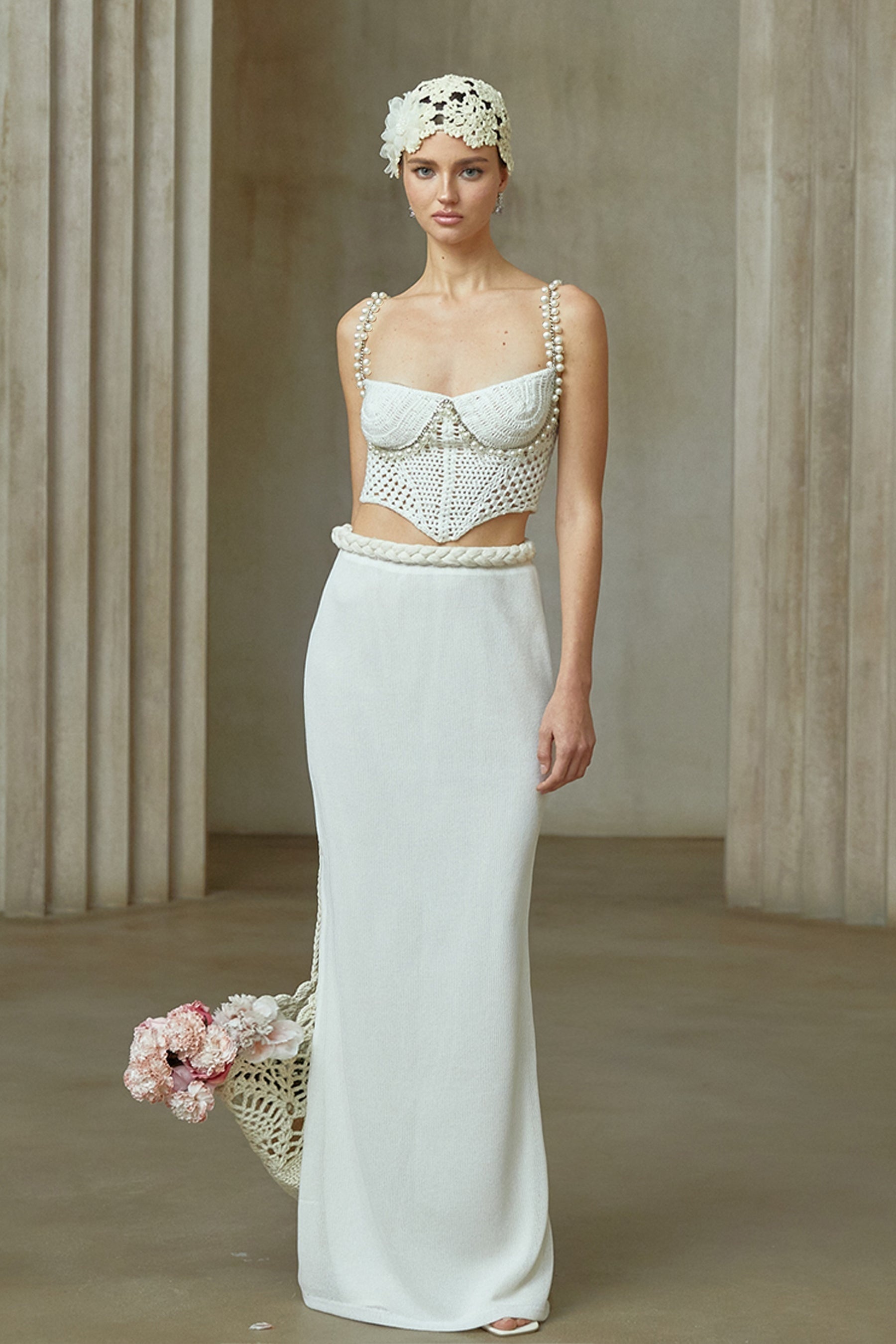 Prunelle Crochet Knit TwoPiece Top and Skirt Set