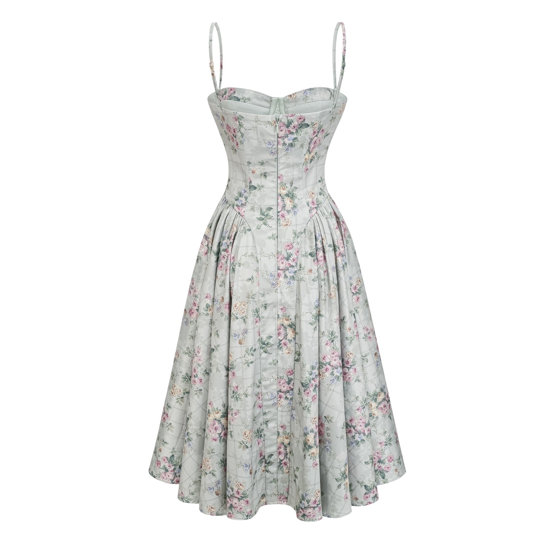Prunelle sagegreen floralprint shirred midi dress