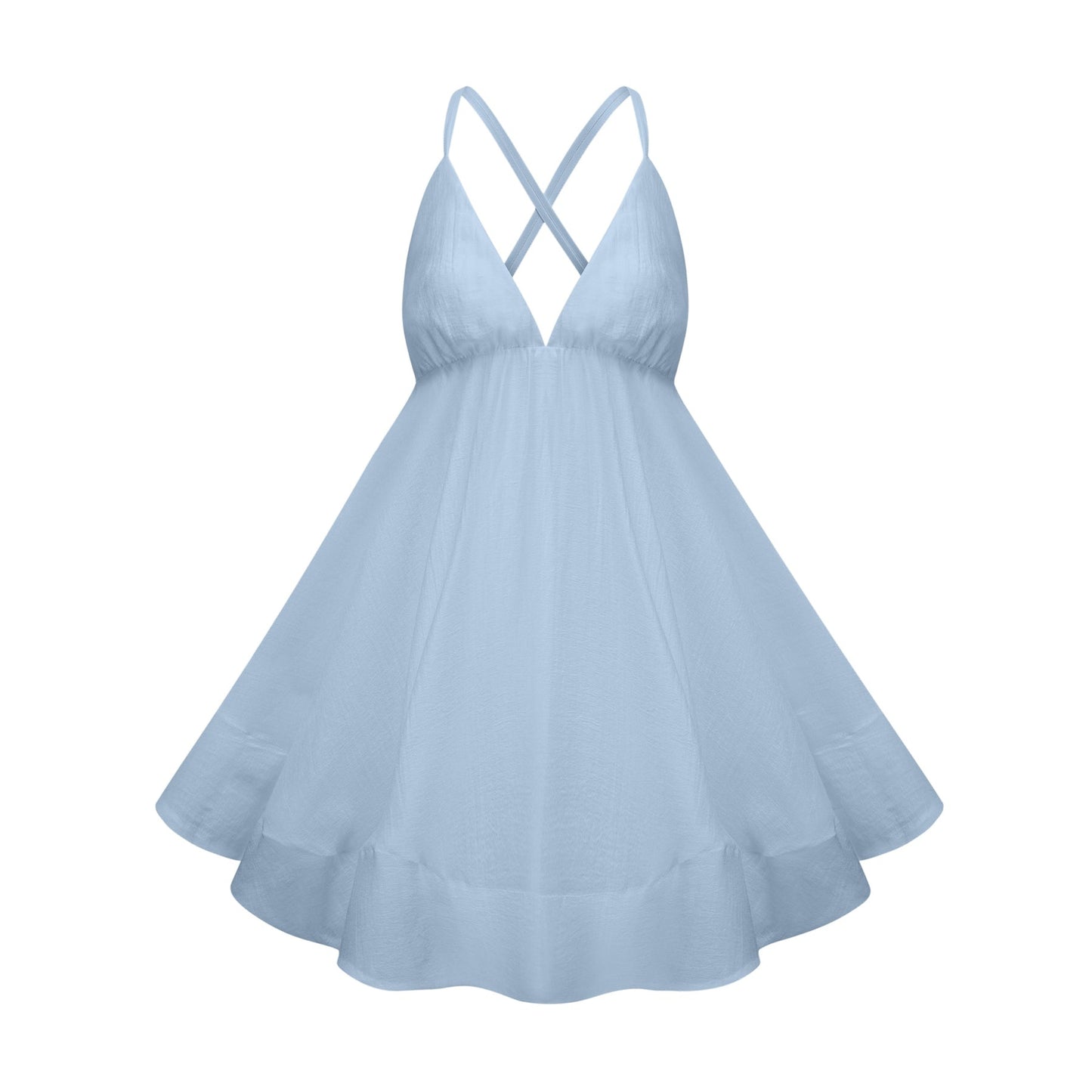 Quincie Blue Shirred Flounced Mini Dress