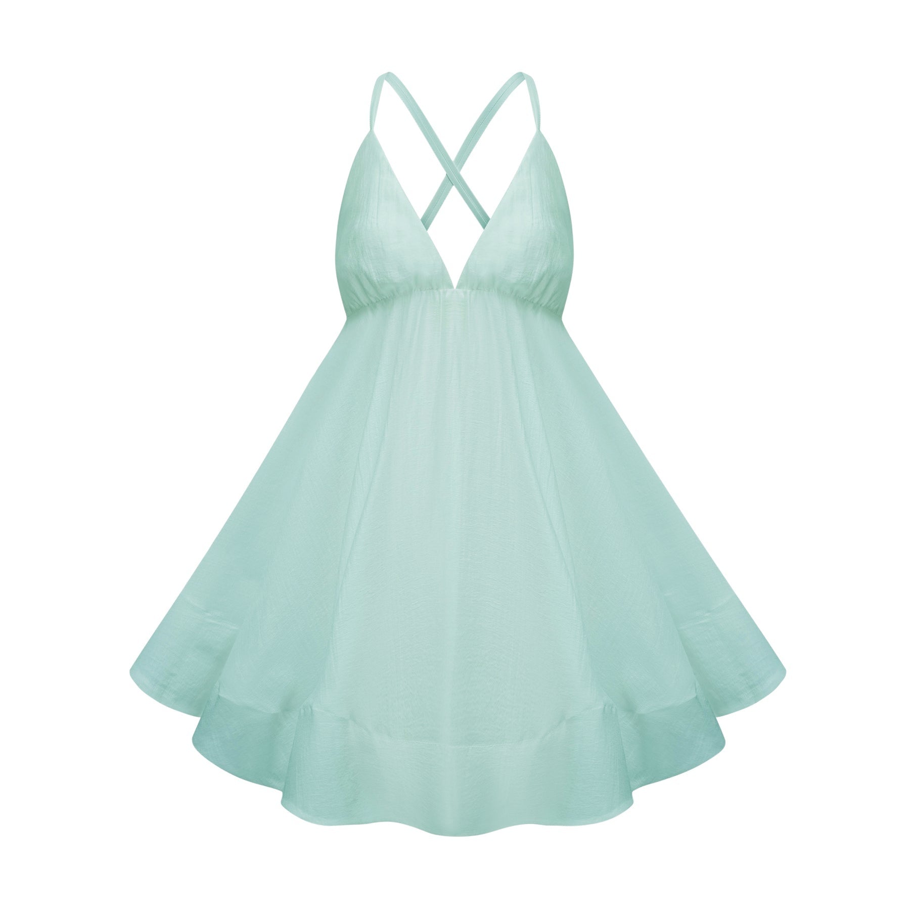 Quincie Green Shirred Flounced Mini Dress