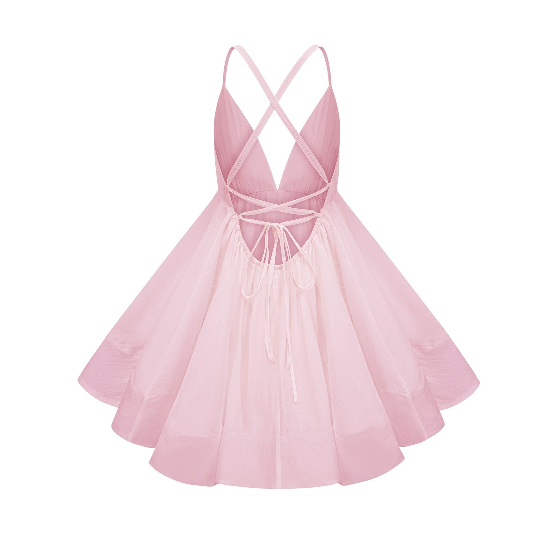 Quincie Pink Shirred Flounced Mini Dress