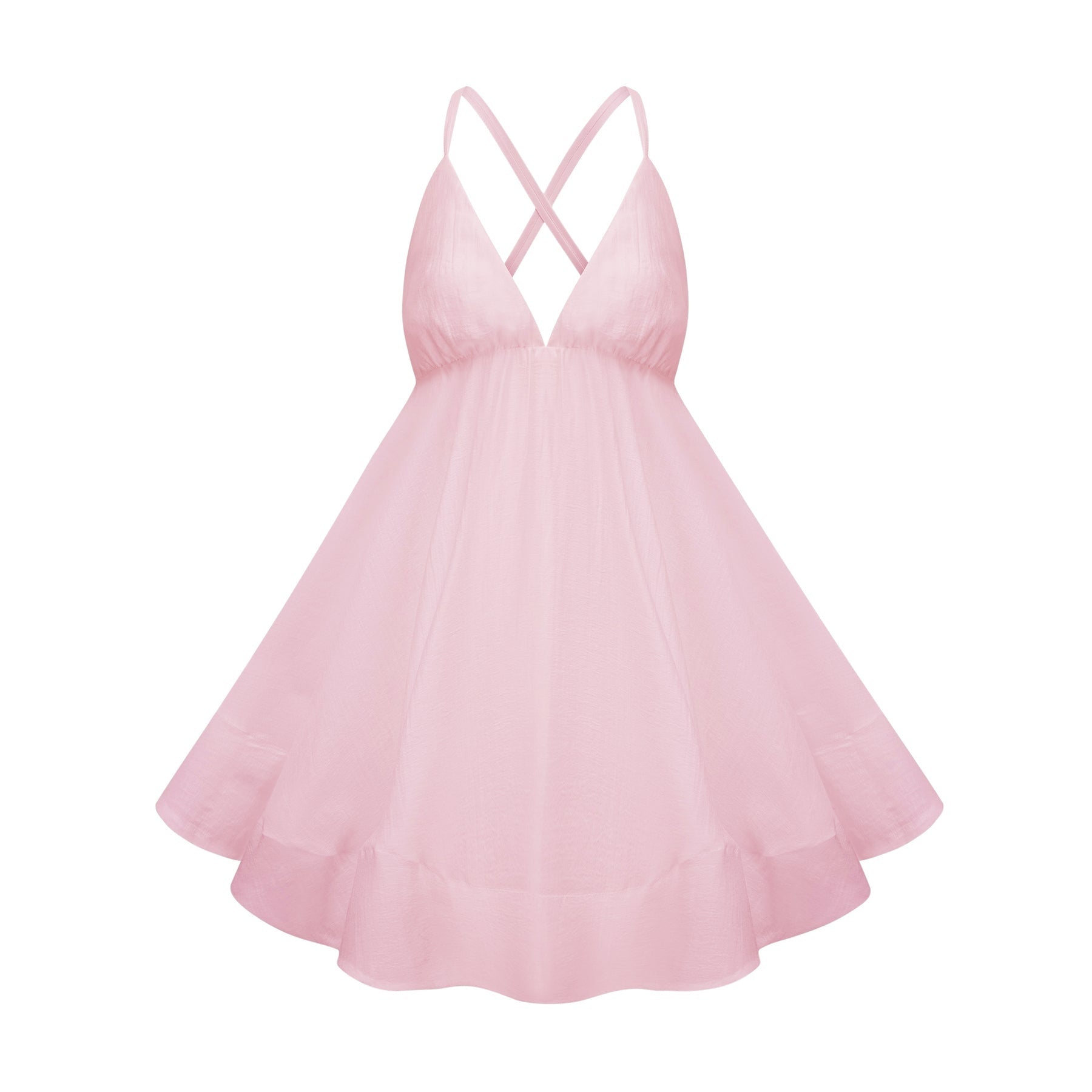 Quincie Pink Shirred Flounced Mini Dress