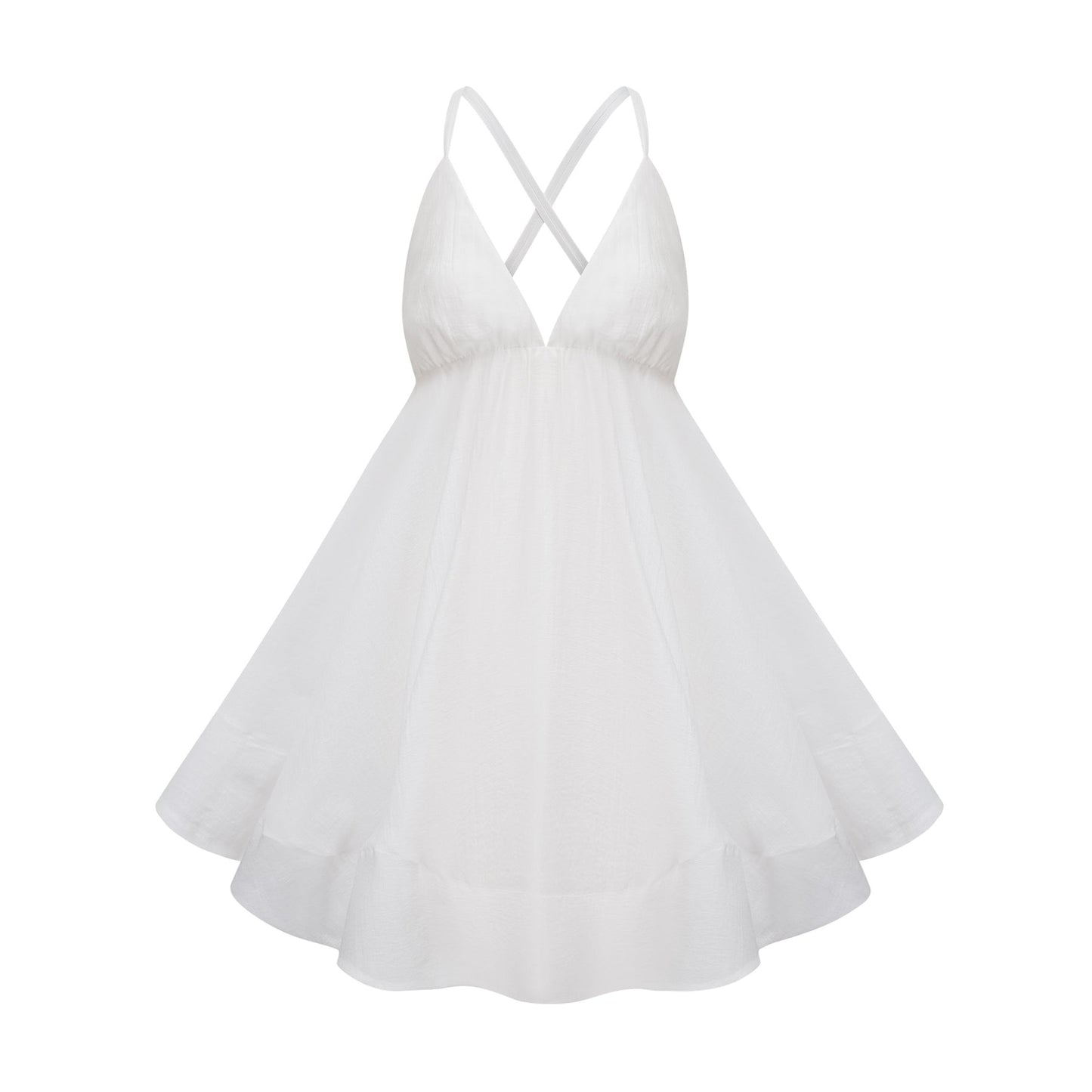 Quincie white shirred flounced mini dress