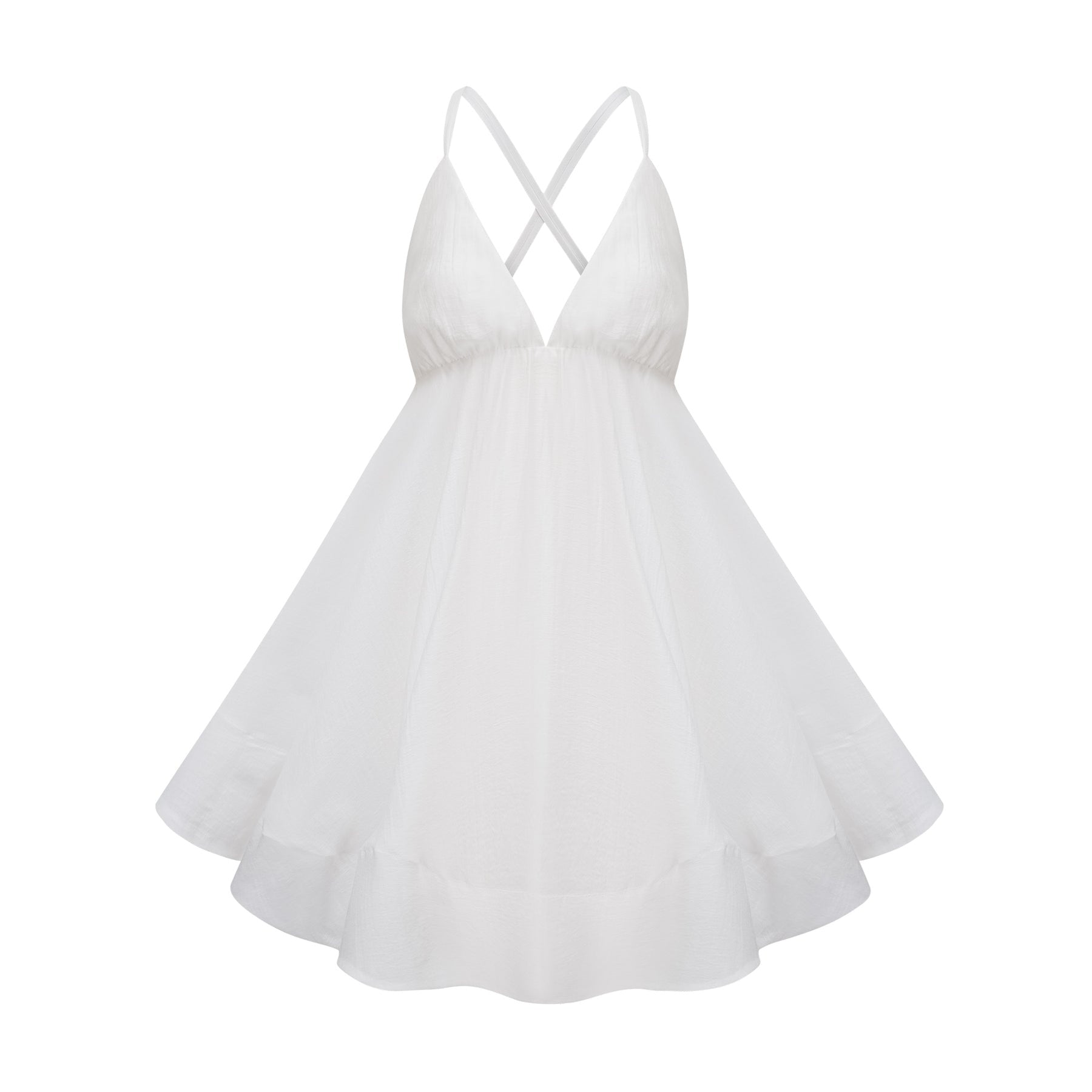 Quincie white shirred flounced mini dress