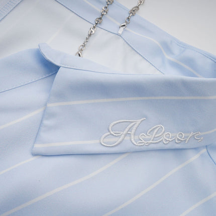 Rachel Blue Lapel Stripe Blouse Three Quarter Sleeve Button Fastening