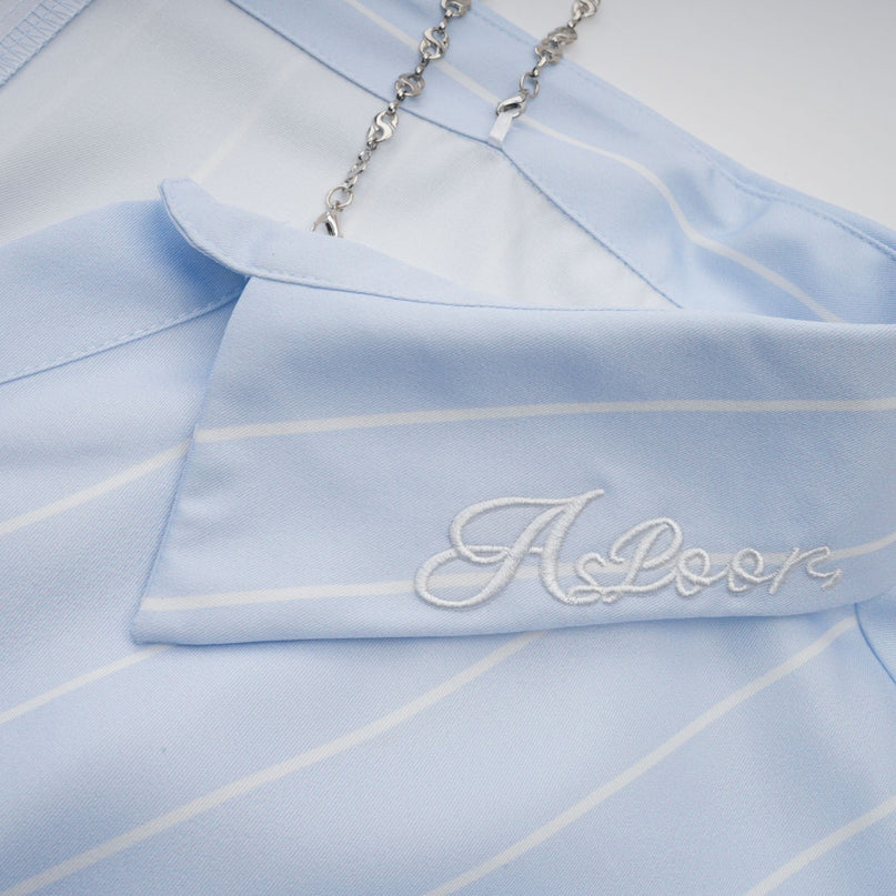 Rachel Blue Lapel Stripe Blouse Three Quarter Sleeve Button Fastening