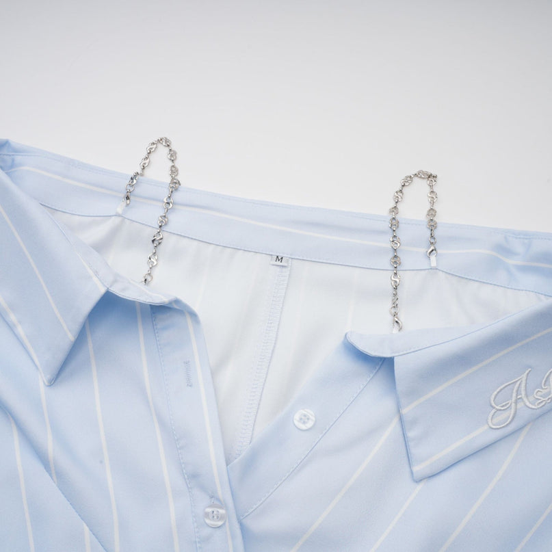 Rachel Blue Striped Off-Shoulder Blouse with Three-Quarter Sleeves