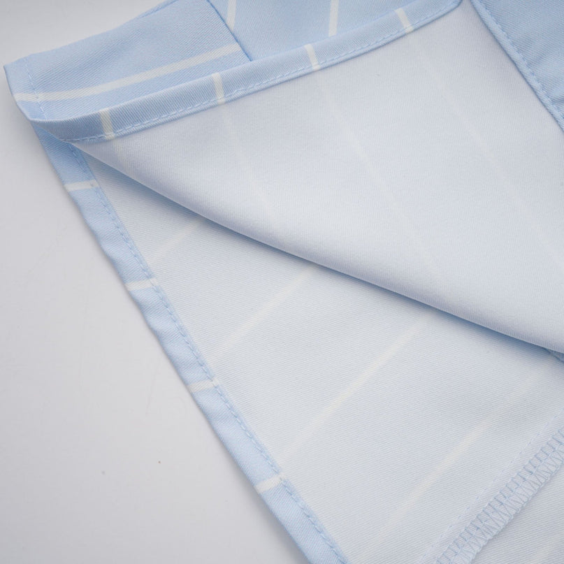 Rachel Blue Striped Off-Shoulder Blouse with Three-Quarter Sleeves and Asymmetric Hem