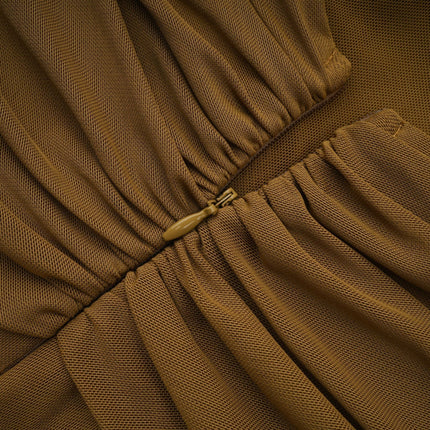 Rachel Olive Green Maxi Dress with Hood and Backless Design in Terylene Fiber