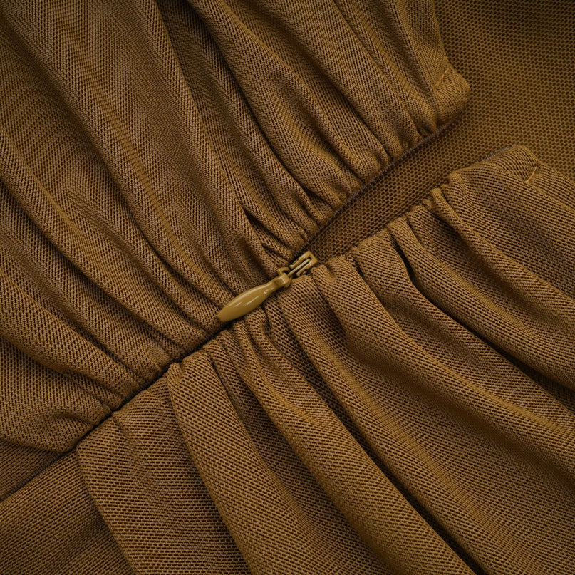 Rachel Olive Green Maxi Dress with Hood and Backless Design in Terylene Fiber