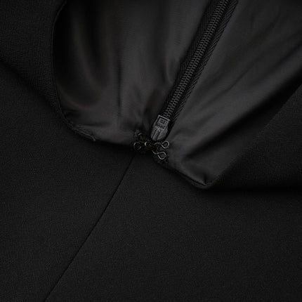Raegan Black Virgin Wool Mini Dress with Shoulder Pad Elegance and Buckle Detailing
