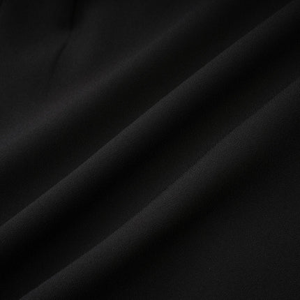 Raegan Black Wool Mini Dress with Shoulder Pad Elegance and Buckle Detailing