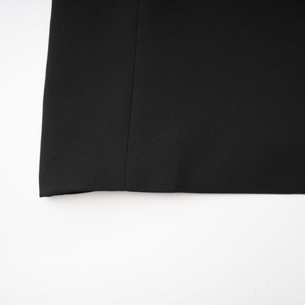 Raegan Black Wool Mini Dress with Shoulder Pad Elegance and Buckle Detailing