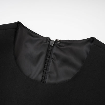 Raegan Black Wool Mini Dress with Shoulder Pad Elegance and Buckle Detailing