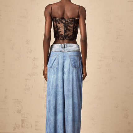 Raffaela Blue Denim Jeans Wide Leg Draped Panel Detailing