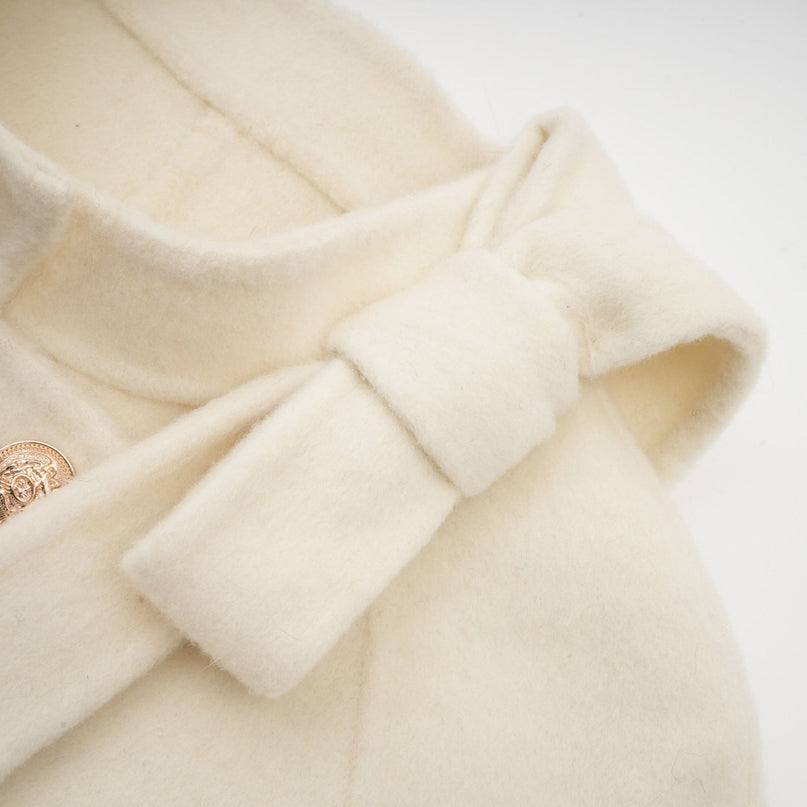 Raffaela White Faux Fur Bowknot Double-breasted Coat